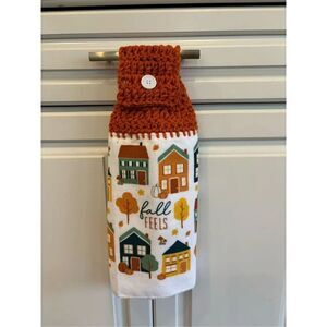Crochet Top Kitchen Towel- Fall feels (houses)